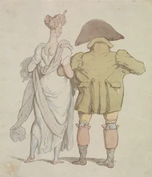 Un vieux cerf marchant avec une dame